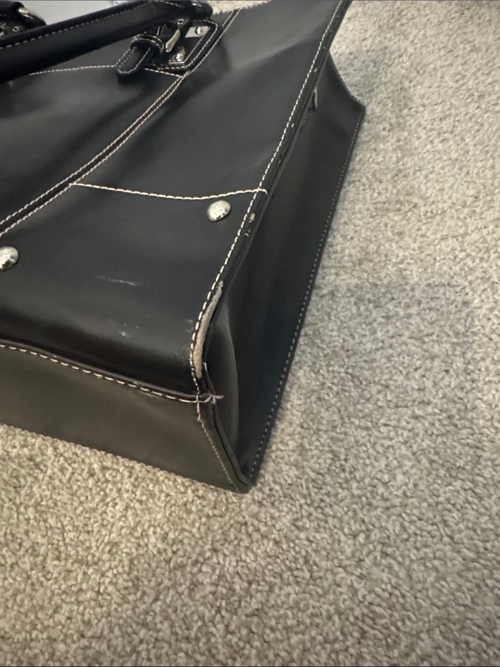 Wilsons Black Leather Tote with Snake-Print Interior